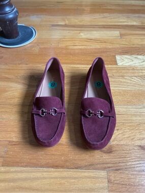 kate spade Burgundy Suede Loafers with Metal Bit